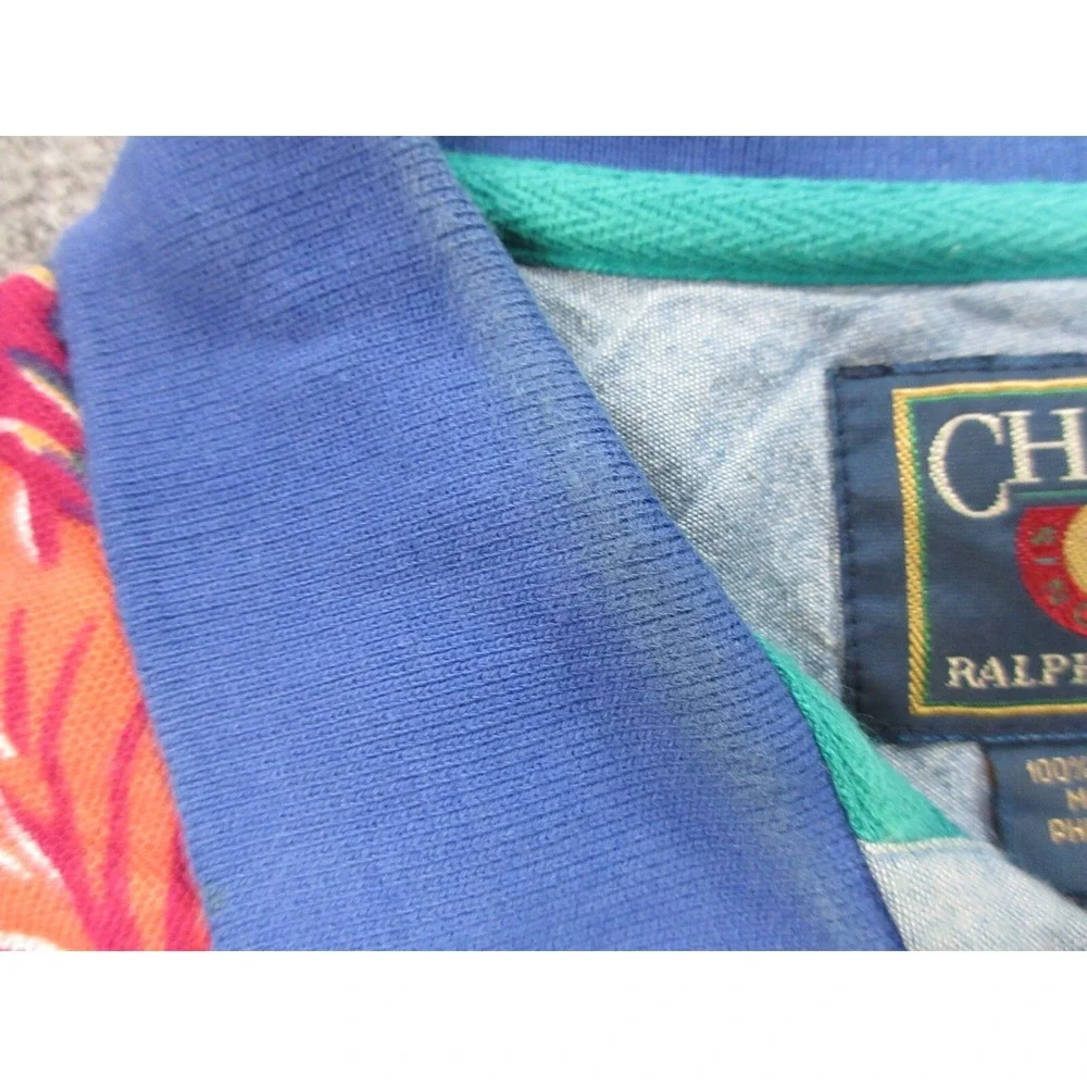 VINTAGE Chaps Ralph Lauren Polo Shirt Mens Large Blue Floral Tropical Rugby